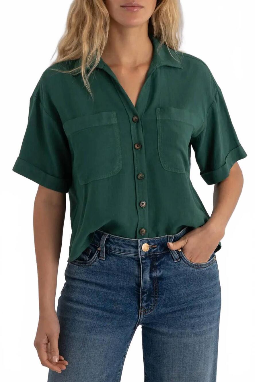 NEW KUT FROM THE KLOTH brianna boxy shirt in emerald